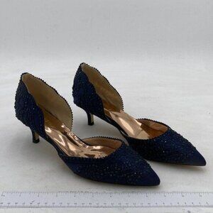 XYD Navy Beaded D'Orsay Pointed-Toe Kitten Heels